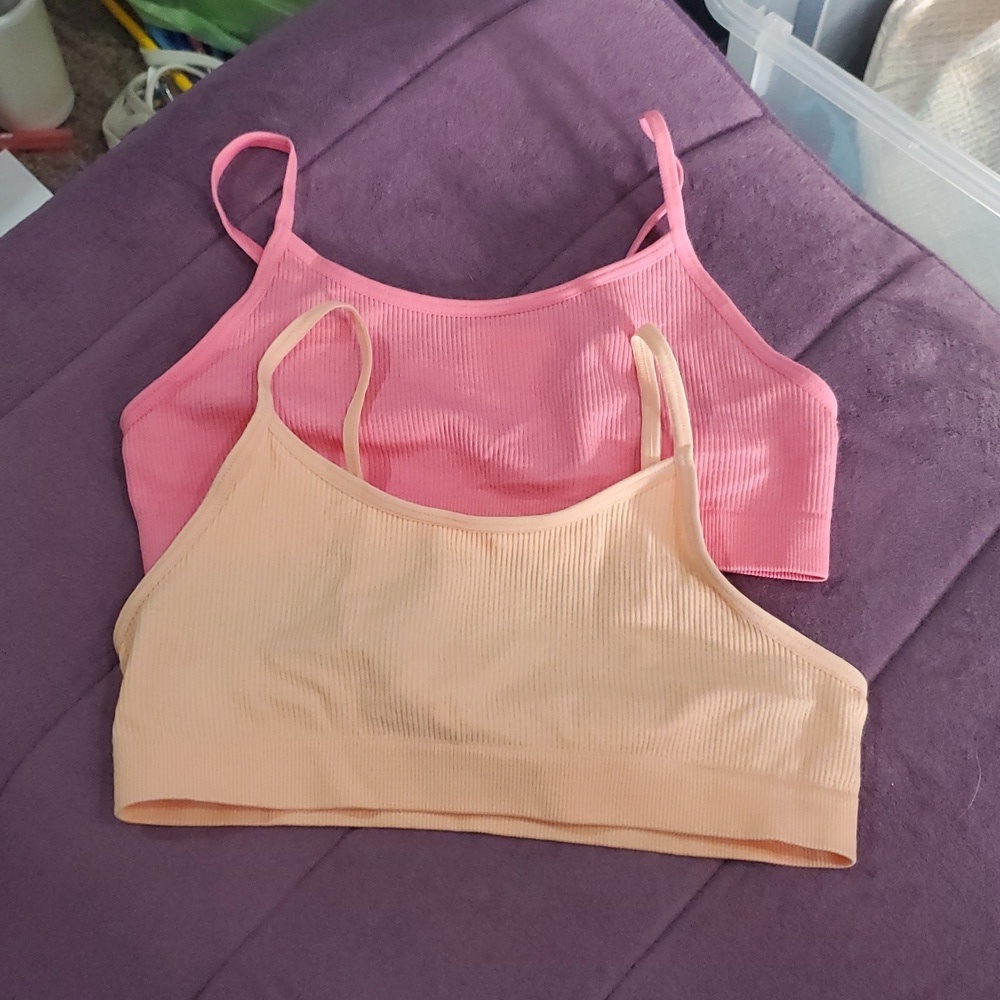 Zara Peach And Pink Ribbed Bralette Size 9-10 (Package Of 2)